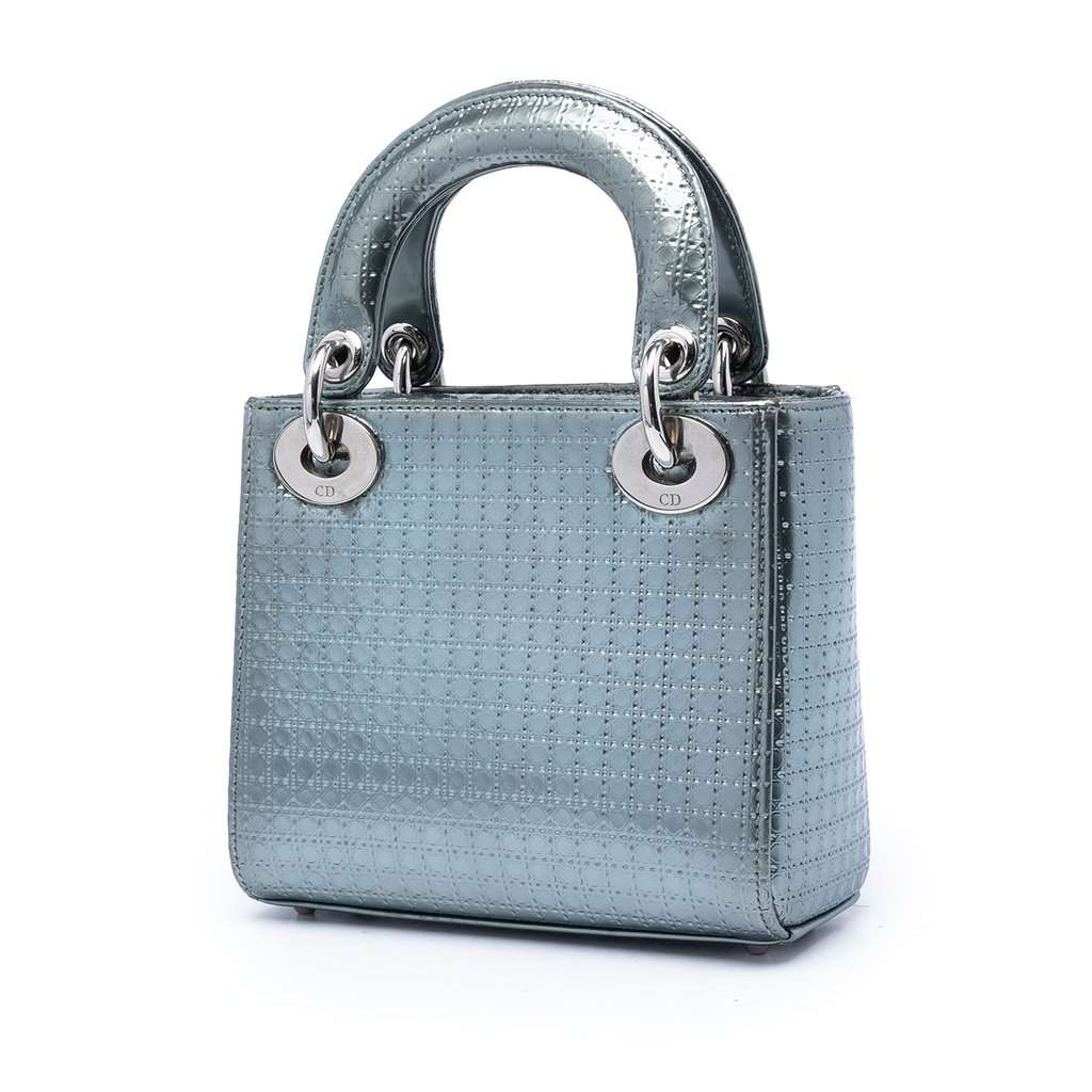 Dior Mini Metallic Patent Microcannage Lady Dior Blue Leather Very good condition - Back View