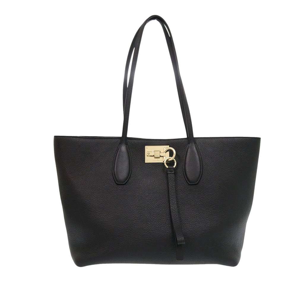Salvatore Ferragamo Grained Calfskin Studded Gancini Tote Black Leather Very good condition - Front View