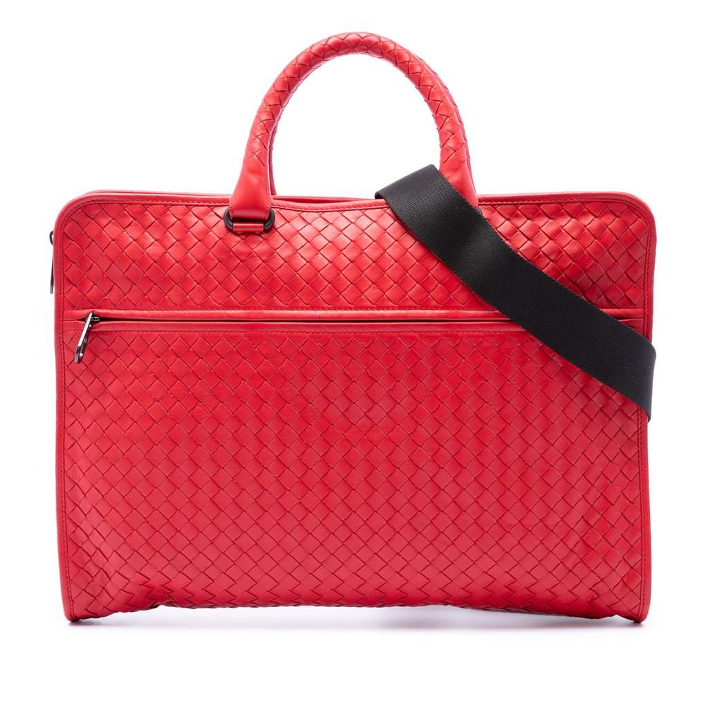 Bottega Veneta Nappa Intrecciato Briefcase Red Leather Very good condition - Front View