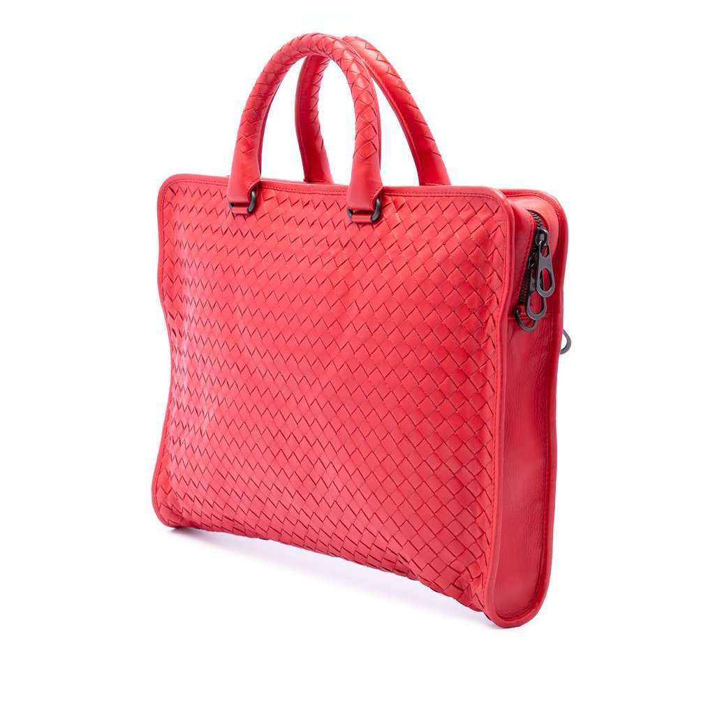 Bottega Veneta Nappa Intrecciato Briefcase Red Leather Very good condition - Back View