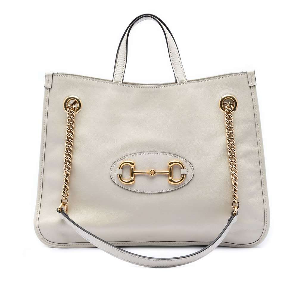 Gucci Medium Calfskin Horsebit 1955 Chain Tote White Leather Very good condition - Front View