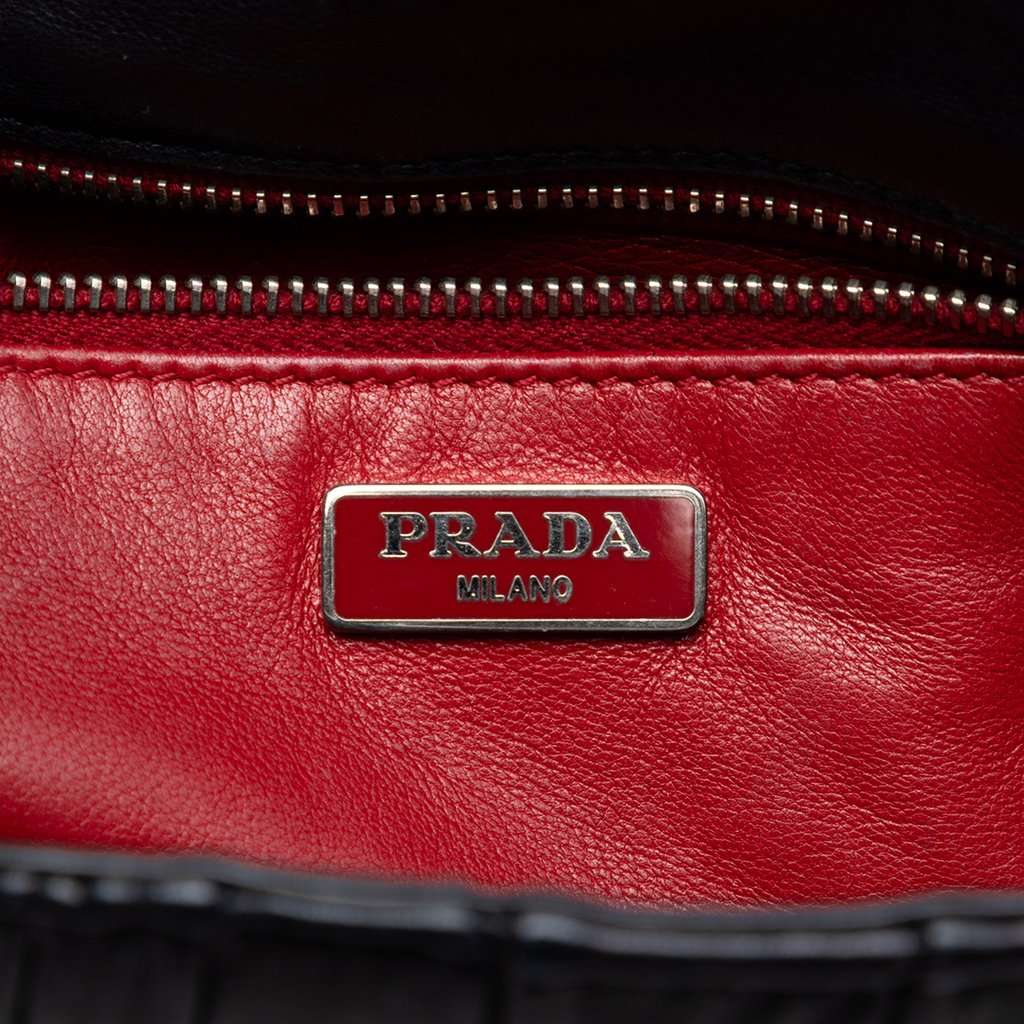 Prada Nappa Gaufre Sound Lock Shoulder Bag Black Leather Very good - Box View