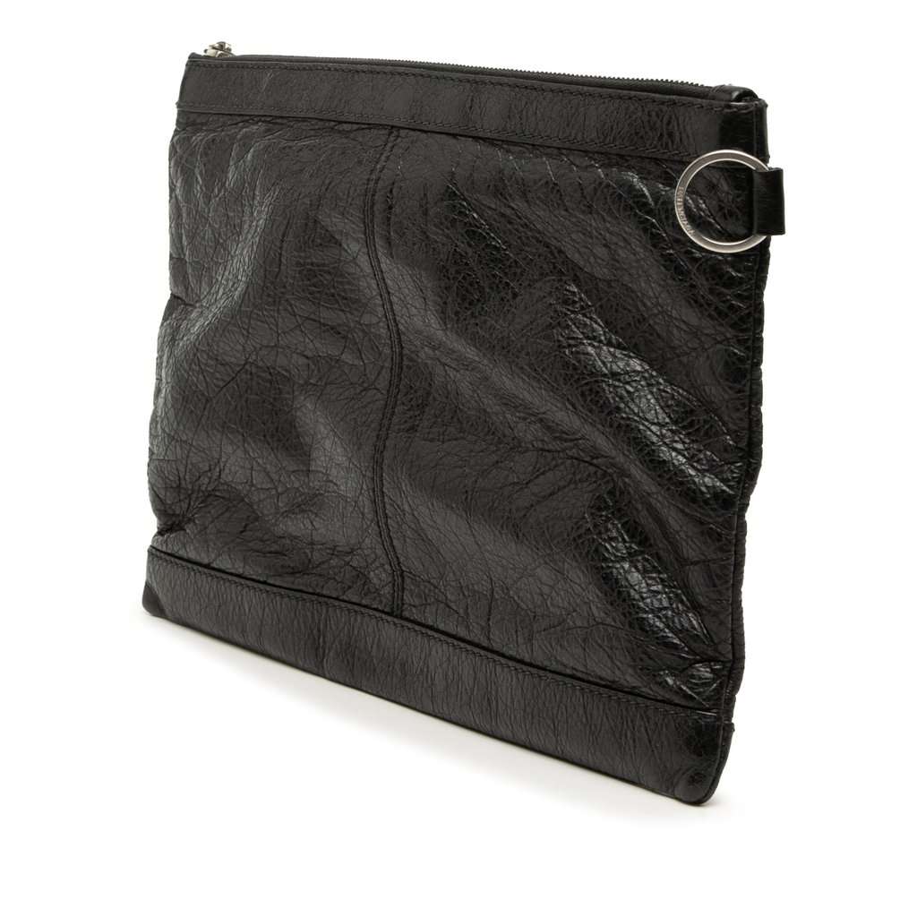 Balenciaga Lambskin Motocross Classic Clip Clutch M Black Leather Good - Back View
