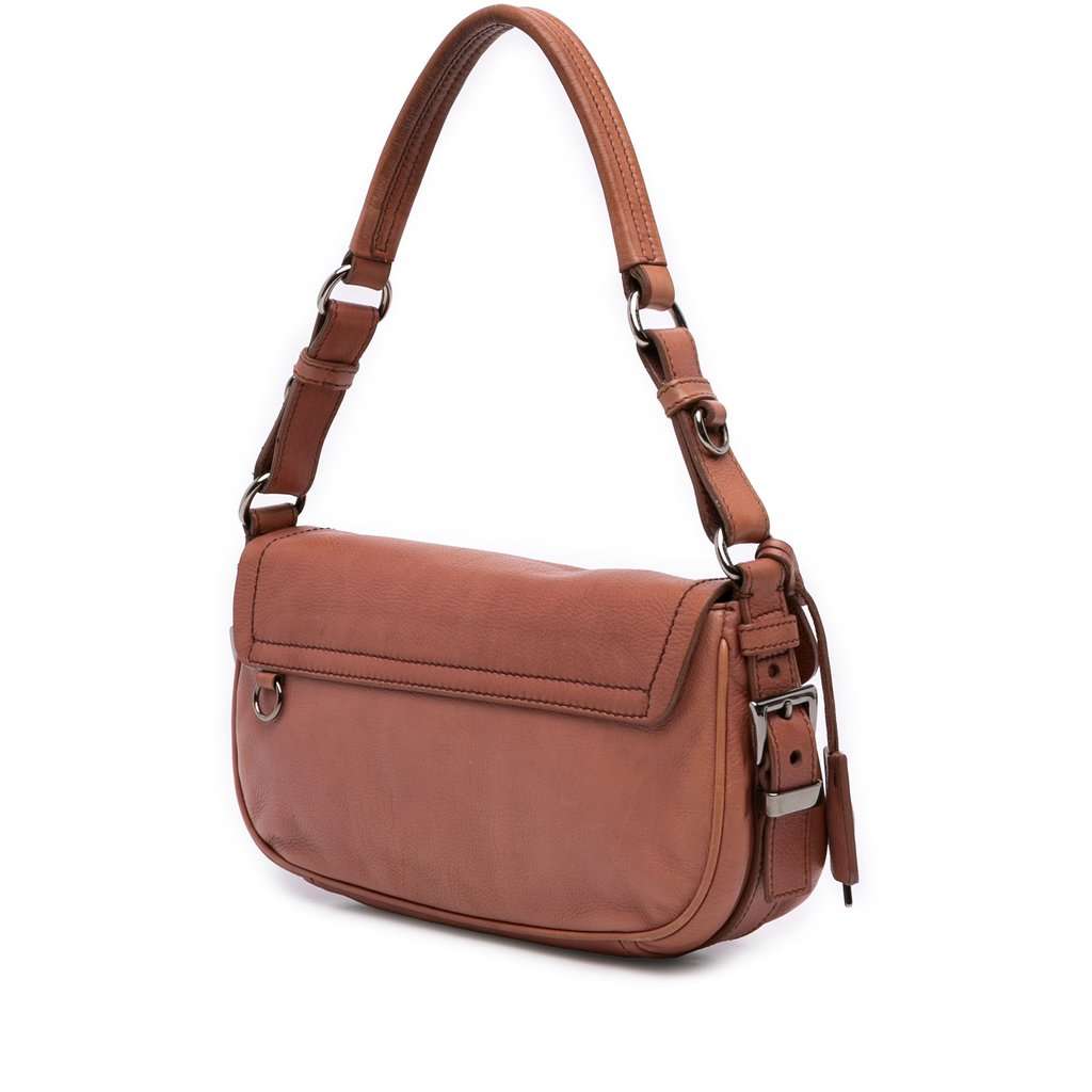 Prada Vitello Daino Sound Lock Shoulder Bag Brown Leather Good - Back View