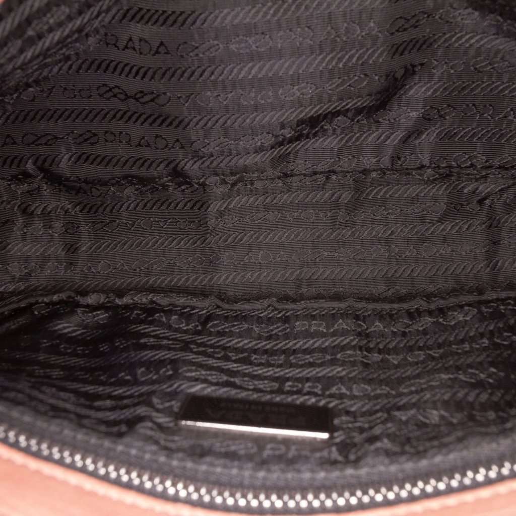 Prada Vitello Daino Sound Lock Shoulder Bag Brown Leather Good - Model View