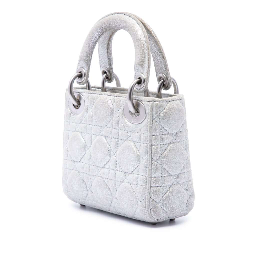 Dior Micro Metallic Calfskin Cannage Lady Dior Silver Leather Very good condition - Back View