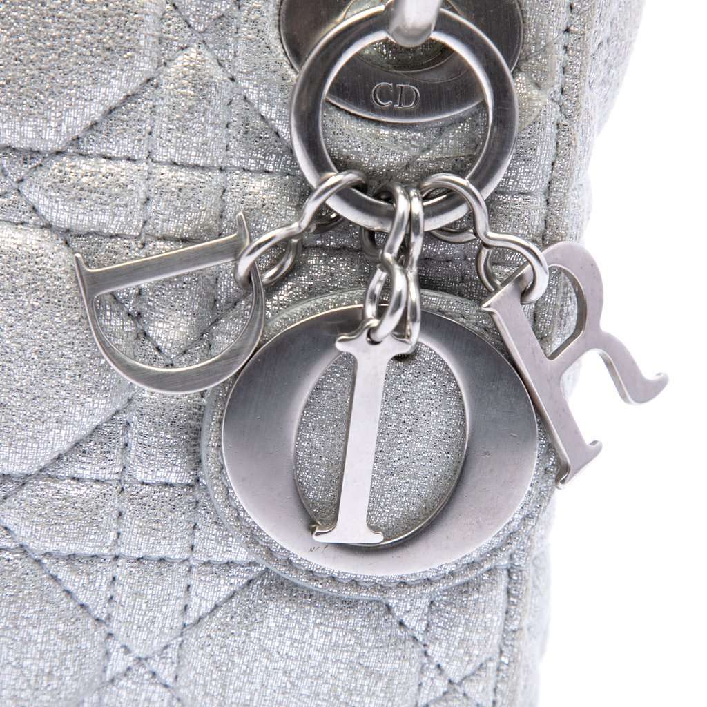 Dior Micro Metallic Calfskin Cannage Lady Dior Silver Leather Very good condition - Box View