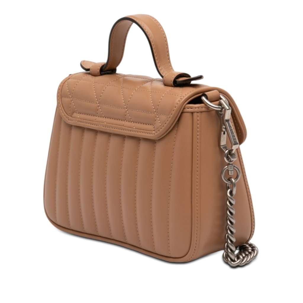 Gucci Mini GG Marmont Matelasse Calfskin Aria Top Handle Bag Brown Leather Very good - Back View
