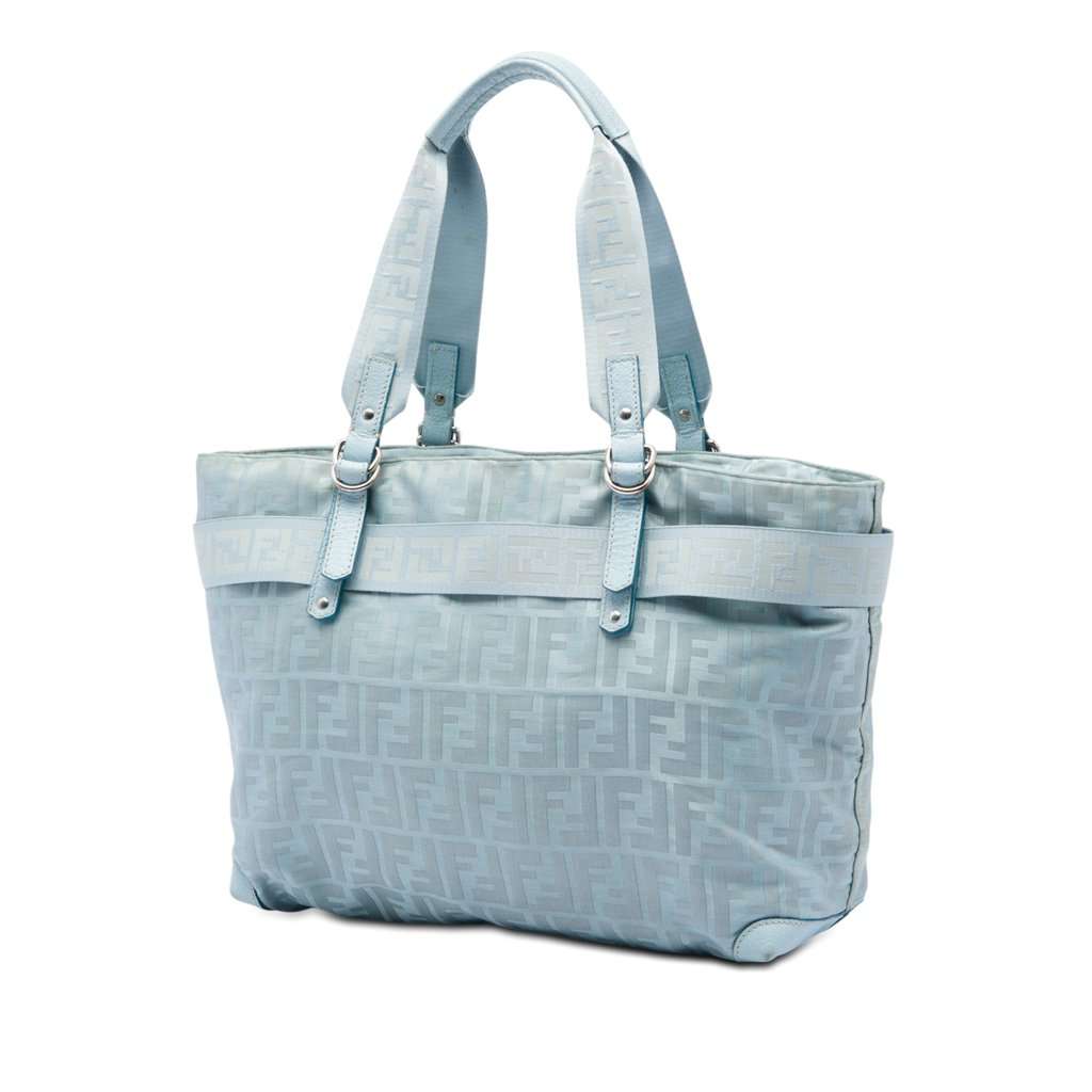 Fendi Zucca Nylon Zip Code Tote Blue Very good condition - Back View
