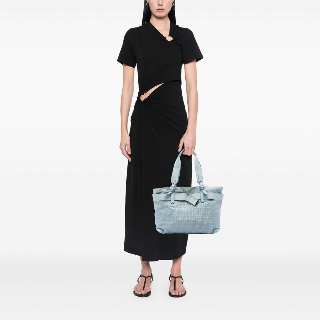 Fendi Zucca Nylon Zip Code Tote Blue Very good condition - Box View