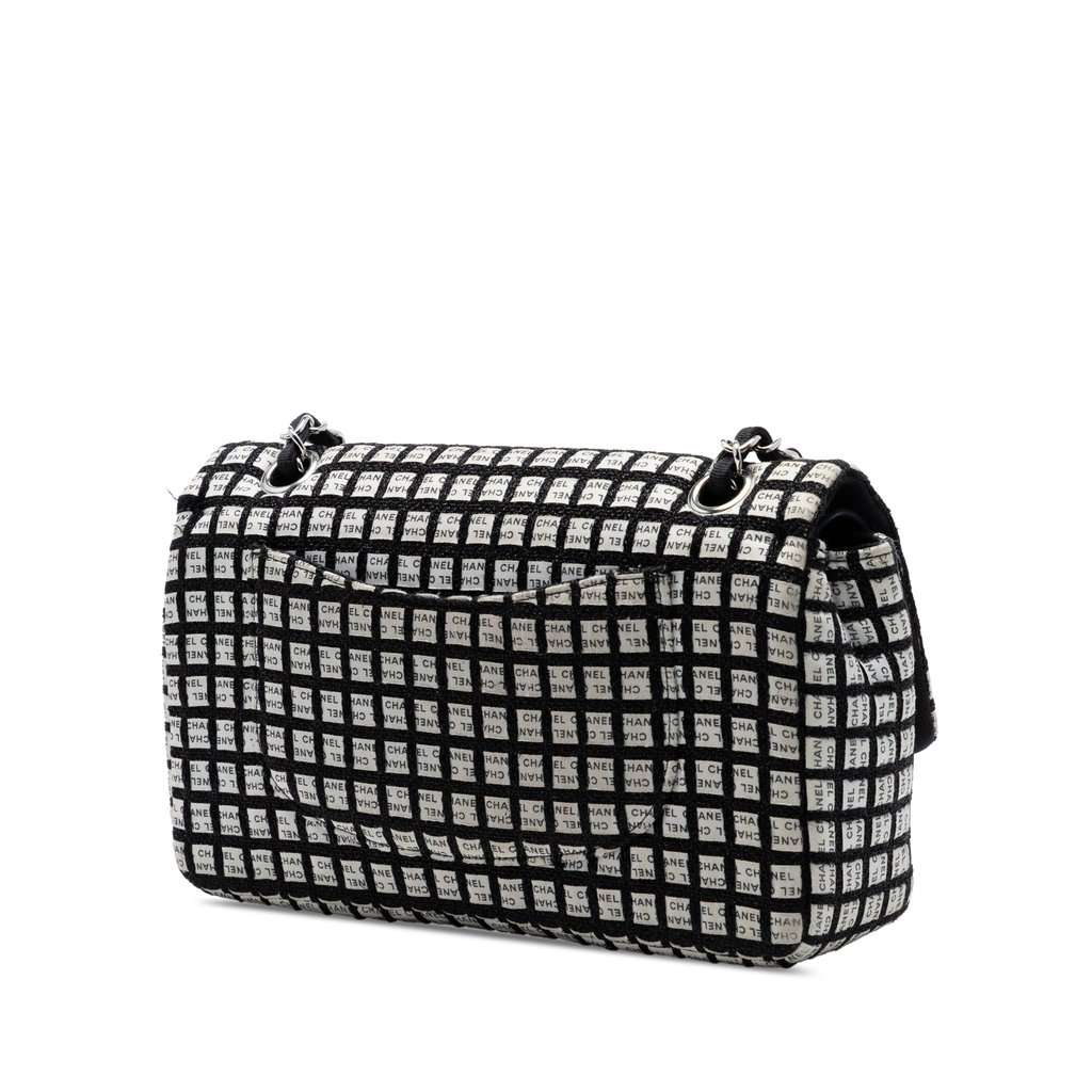 Chanel Medium Classic Tweed and Ribbon Logo Double Flap Black Very good - Back View