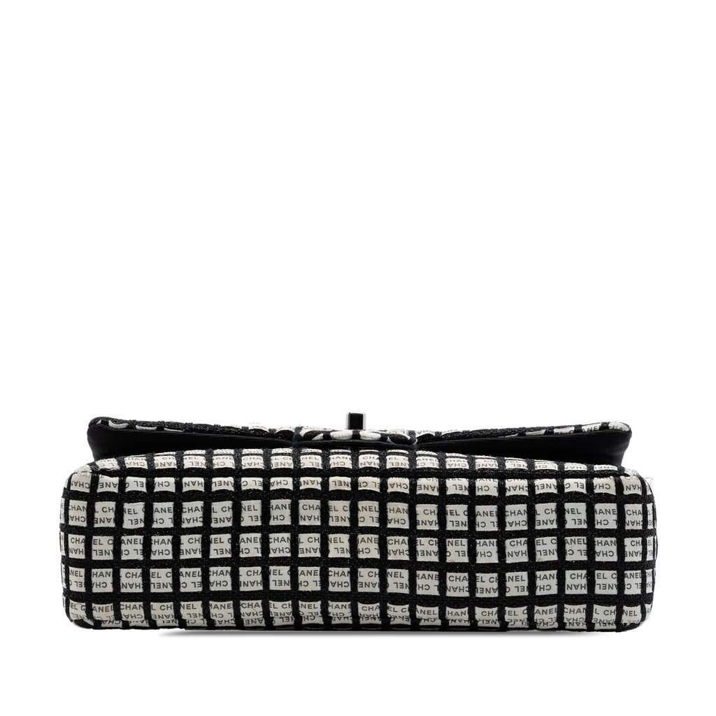 Chanel Medium Classic Tweed and Ribbon Logo Double Flap Black Very good - Inside View