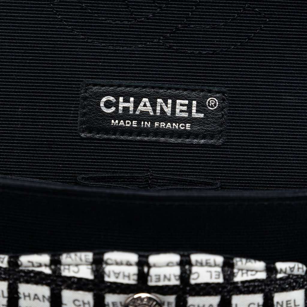 Chanel Medium Classic Tweed and Ribbon Logo Double Flap Black Very good - Box View