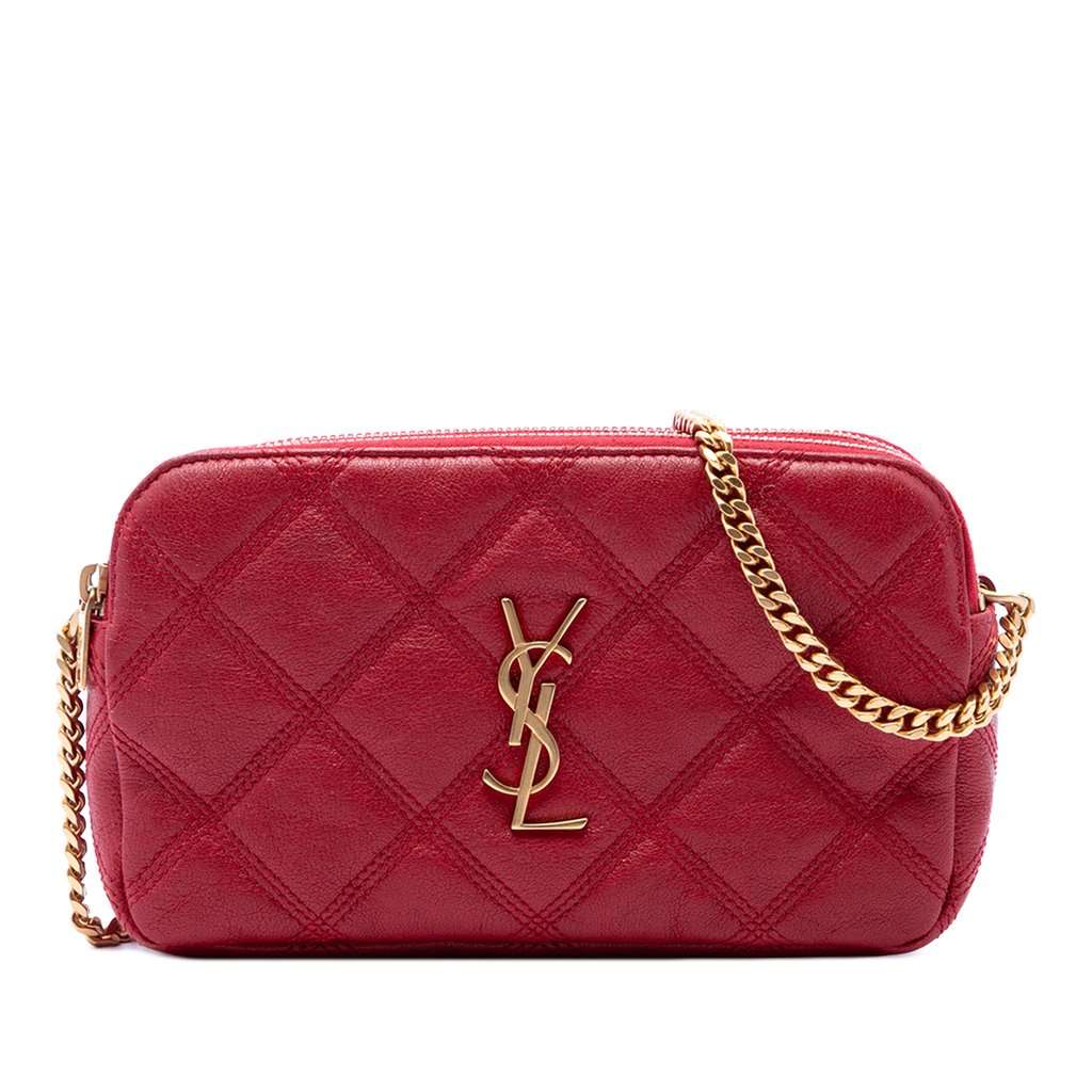 Saint Laurent Mini Quilted Lambskin Becky Double Zip Crossbody Red Leather Very good condition - Front View