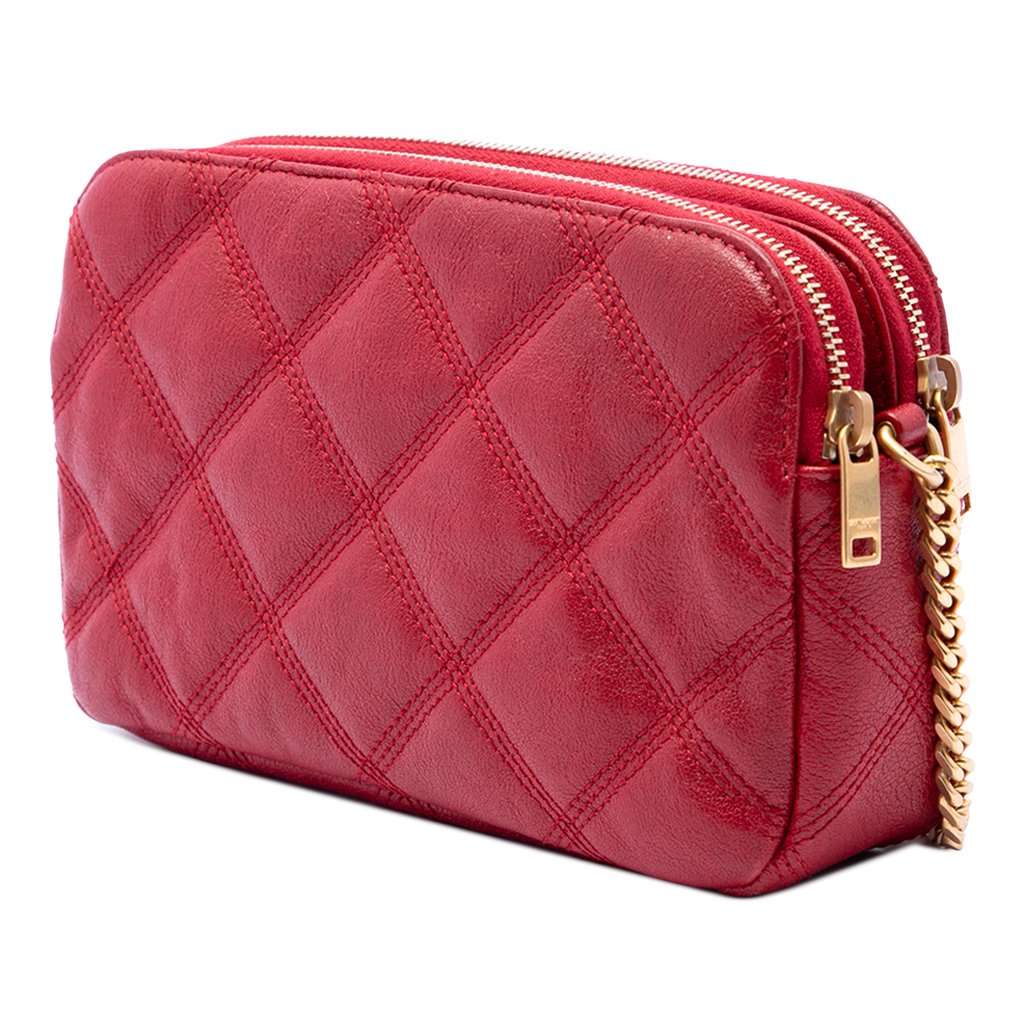 Saint Laurent Mini Quilted Lambskin Becky Double Zip Crossbody Red Leather Very good condition - Back View