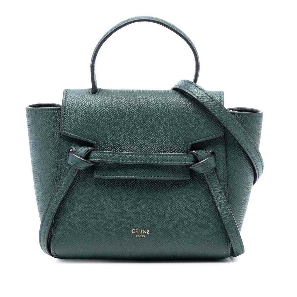 Celine Pico Grained Calfskin Belt Bag Green Leather Very good condition - Front View