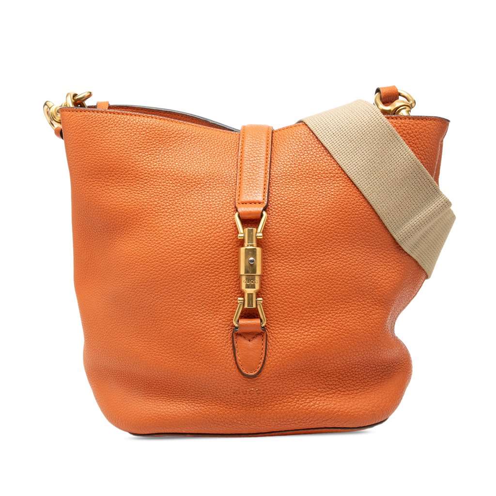 Gucci Grained Calfskin Soft Jackie Bucket Bag Orange Leather Very good - Front View