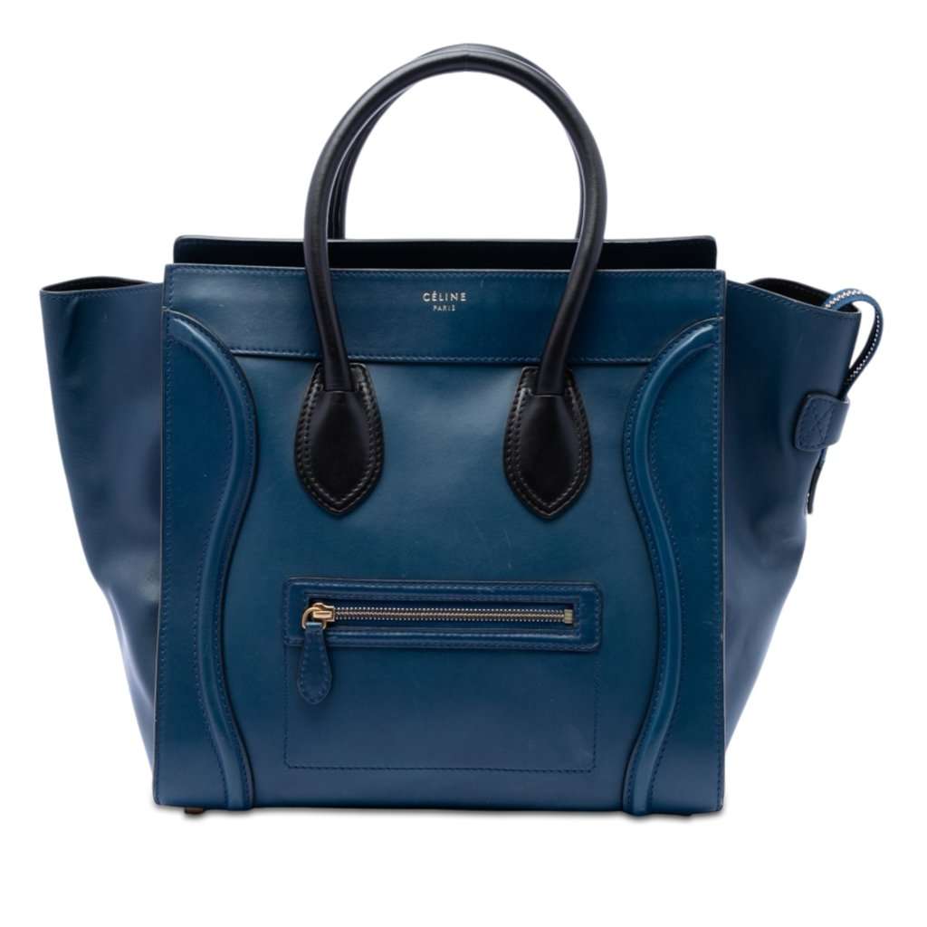 Celine Mini Bicolor Leather Luggage Tote Blue Leather Very good condition - Front View
