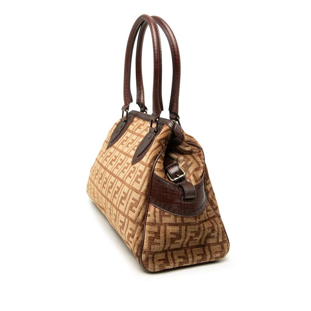 Fendi Medium Zucca Velvet Etniko Du Jour Handbag Brown Very good condition - Back View