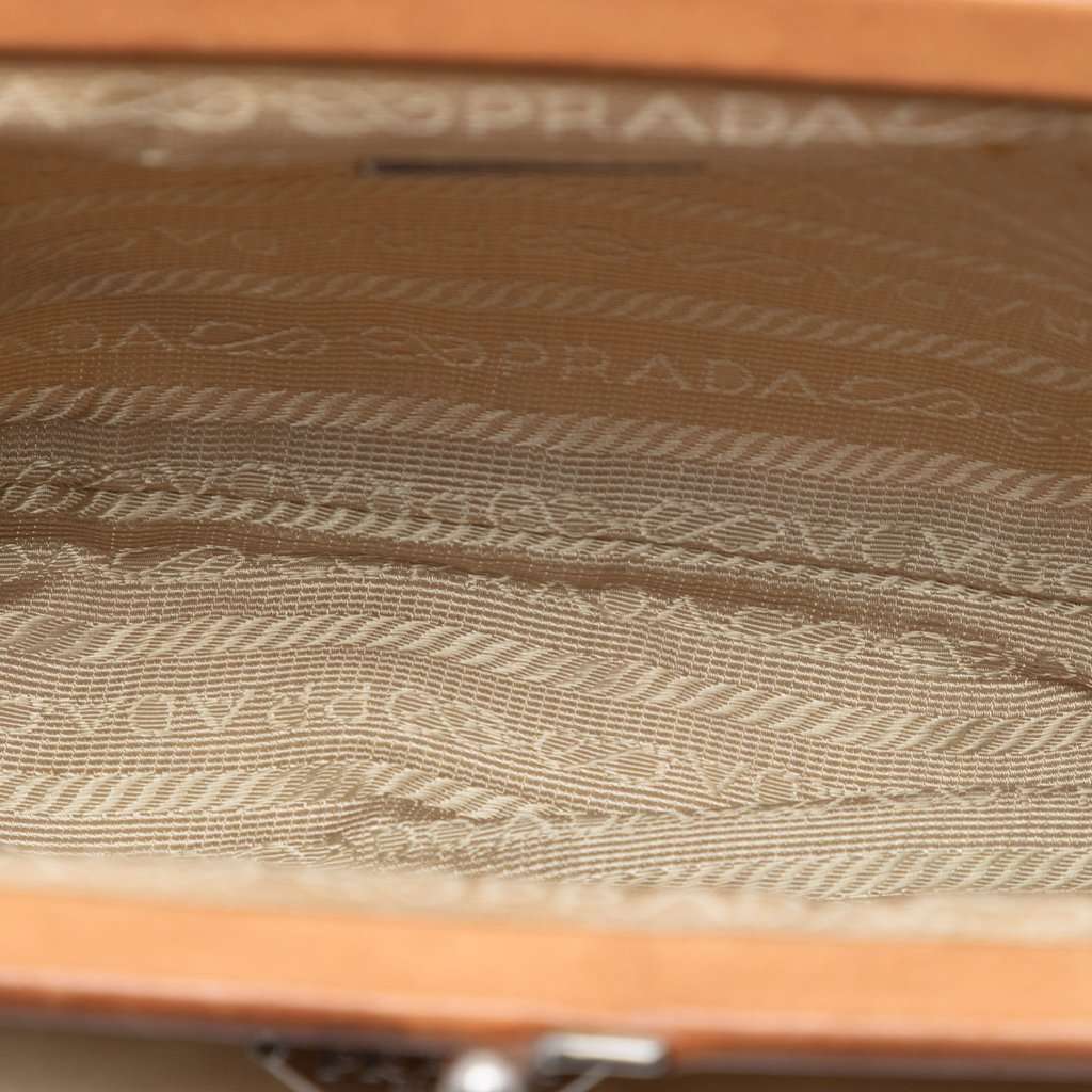 Prada Leather Trimmed Tessuto Kisslock Frame Pochette Beige Very good condition - Model View