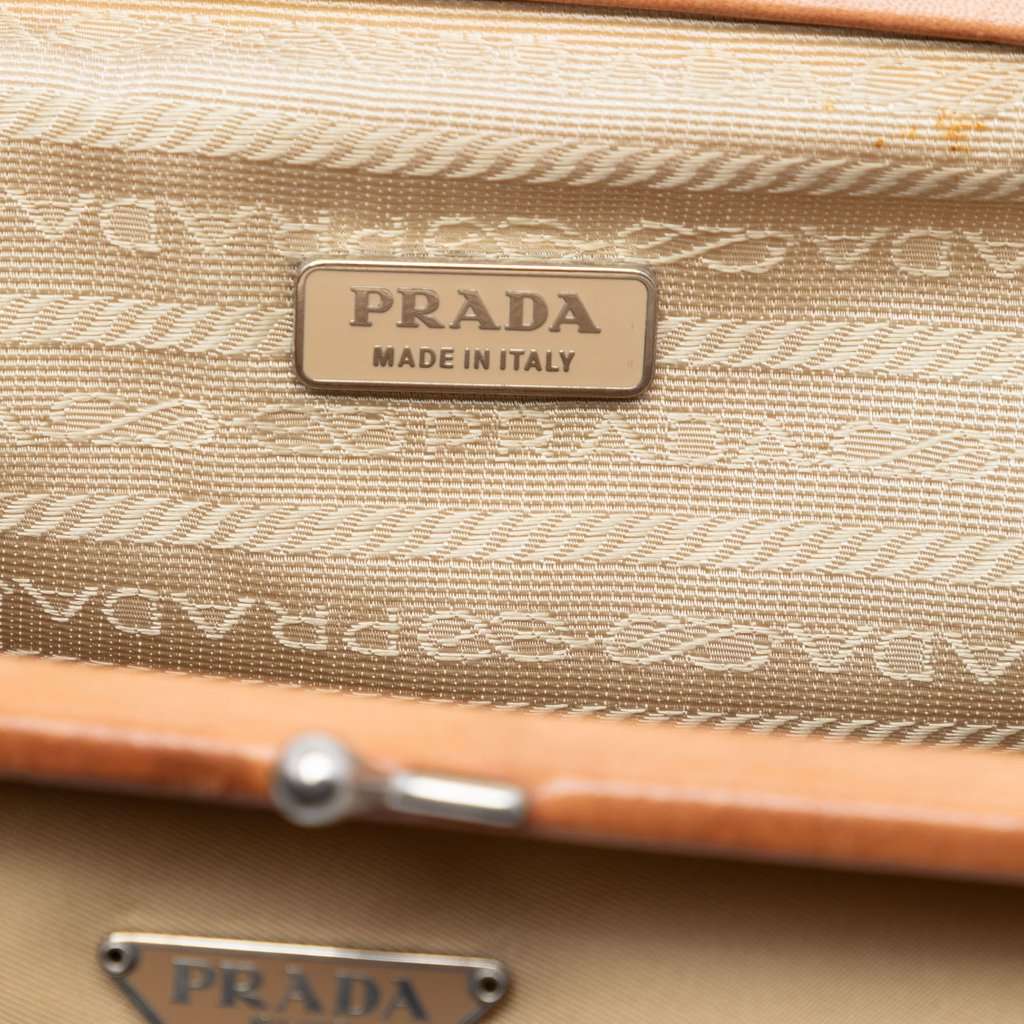 Prada Leather Trimmed Tessuto Kisslock Frame Pochette Beige Very good condition - Box View