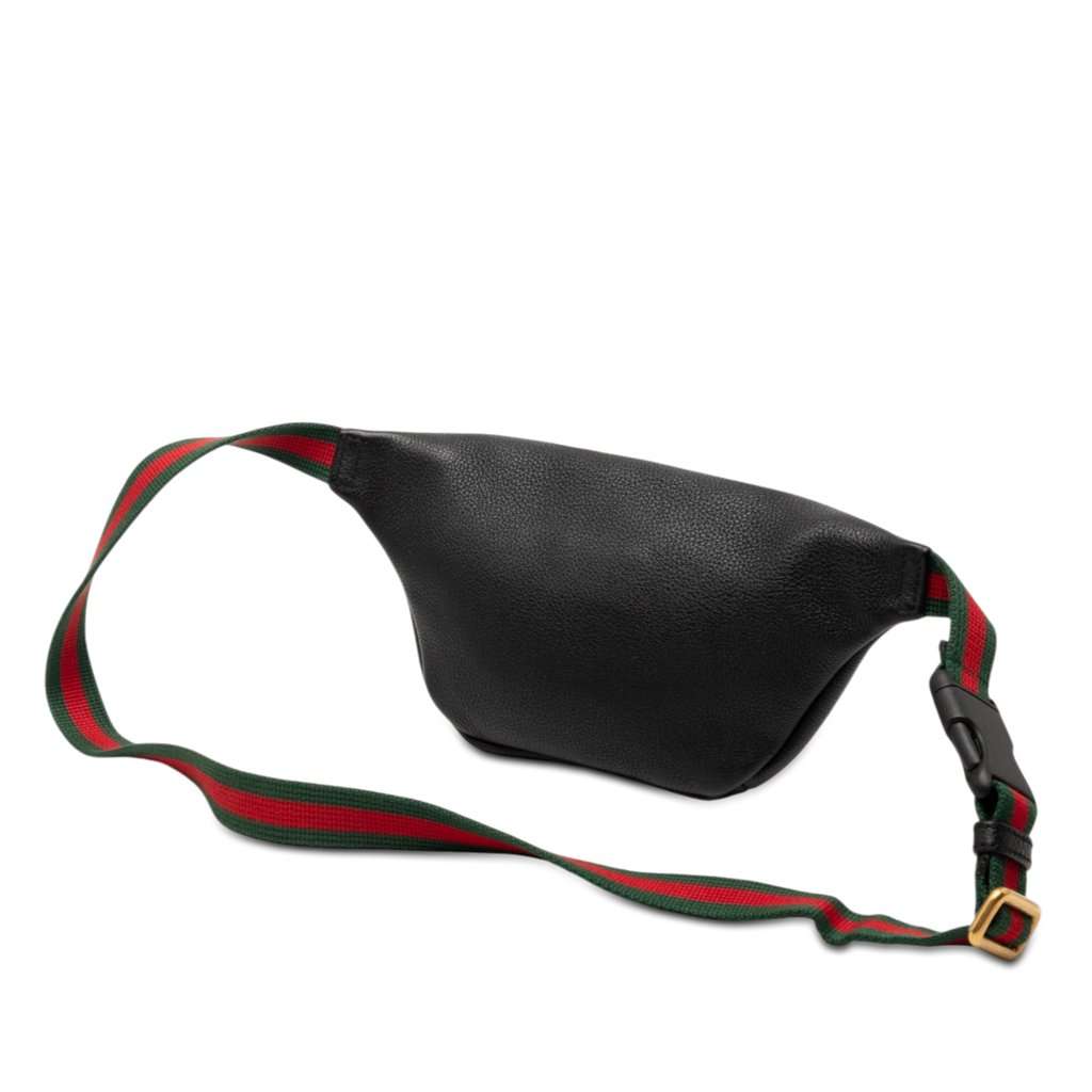 Gucci Small Grained Calfskin Web Logo Belt Bag Black Leather Very good condition - Back View