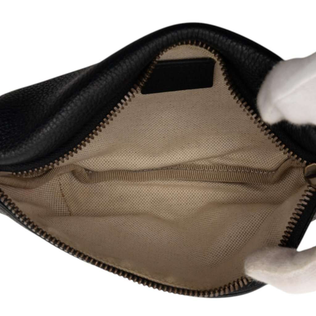 Gucci Small Grained Calfskin Web Logo Belt Bag Black Leather Very good condition - Model View