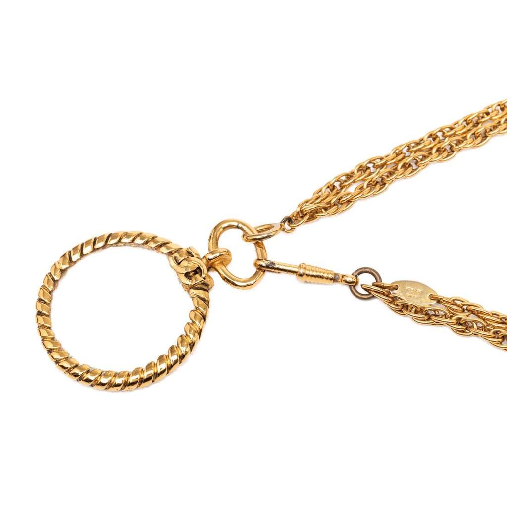 Chanel CC Gold Plated Double Chain Loupe Magnifying Glass Pendant Necklace Gold Metal Very good - Inside View