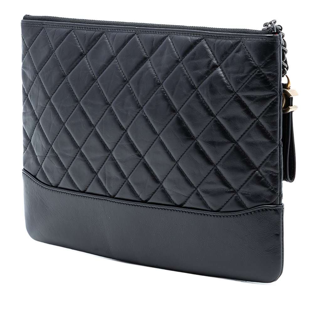 Chanel Medium Aged Calfskin Gabrielle O Case Clutch Black Leather Very good condition - Back View
