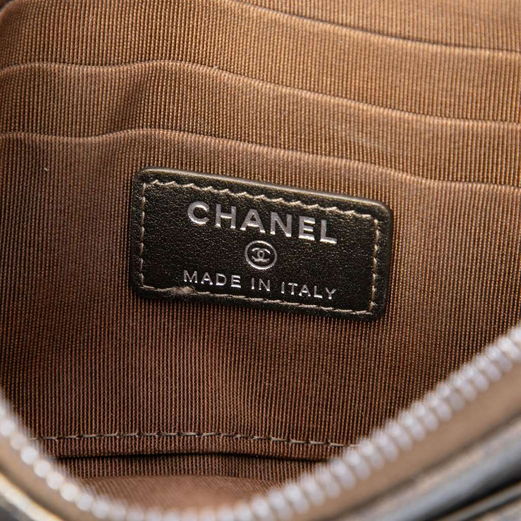 Chanel Chevron Metallic Aged Calfskin Gabrielle Zip Pouch Brown Leather Very good condition - Box View