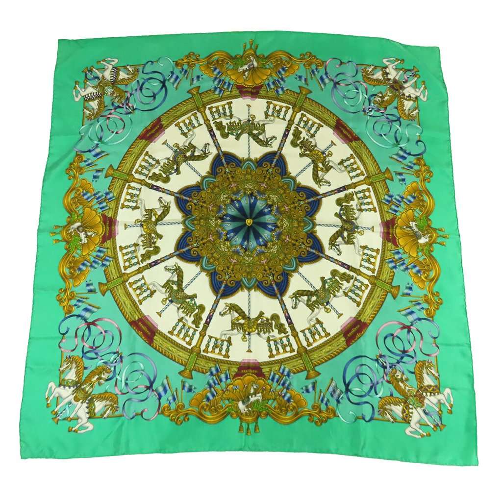 Hermès Luna Park Silk Scarf 90 Green Very good - Front View