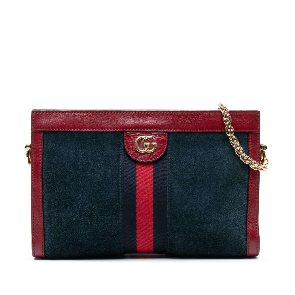 Gucci Small Suede Web Ophidia Chain Crossbody Blue Leather Very good condition - Front View