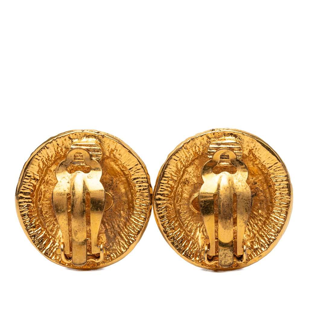 Chanel CC Gold Plated Rue Cambon Round Clip on Earrings Gold Metal Very good - Back View