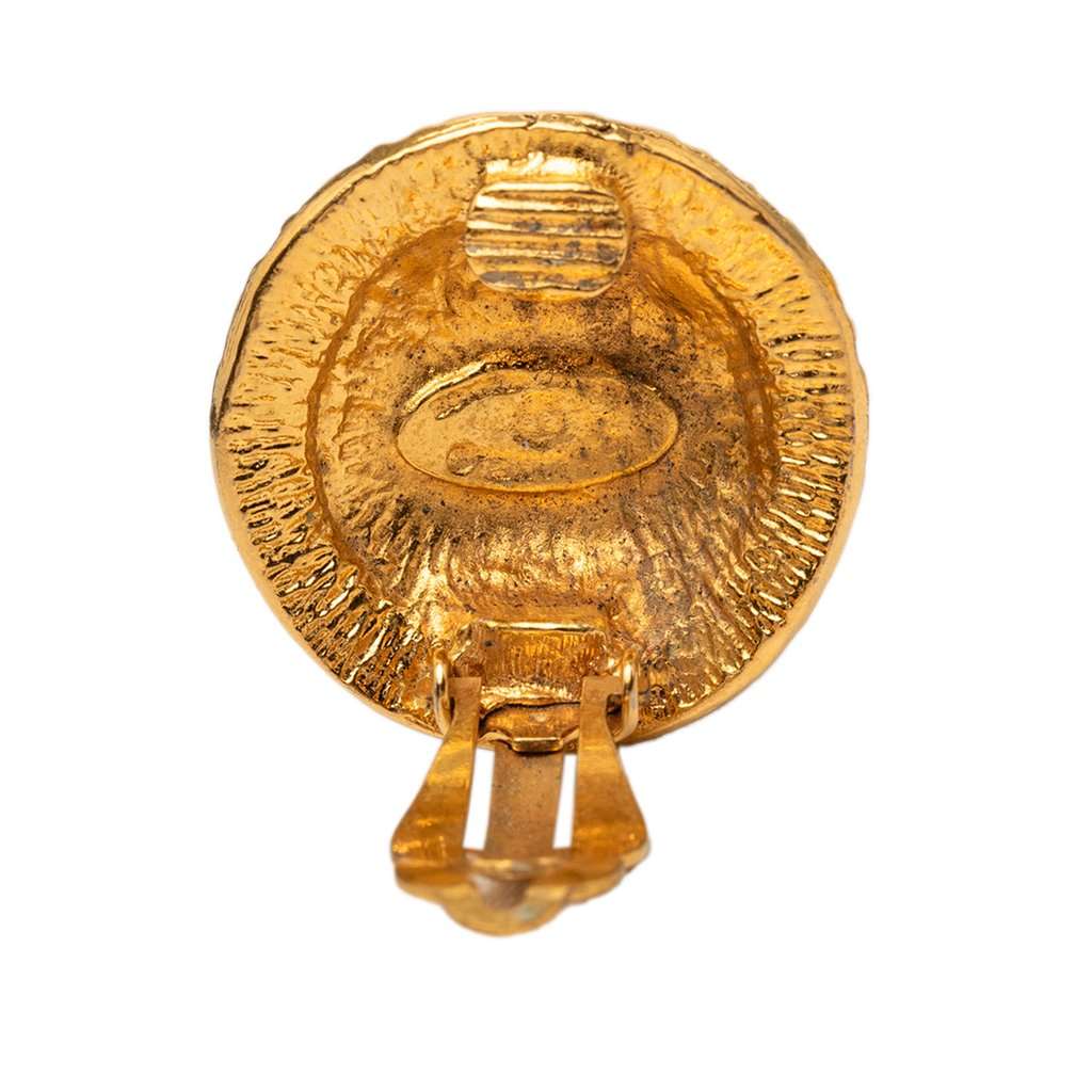 Chanel CC Gold Plated Rue Cambon Round Clip on Earrings Gold Metal Very good - Inside View