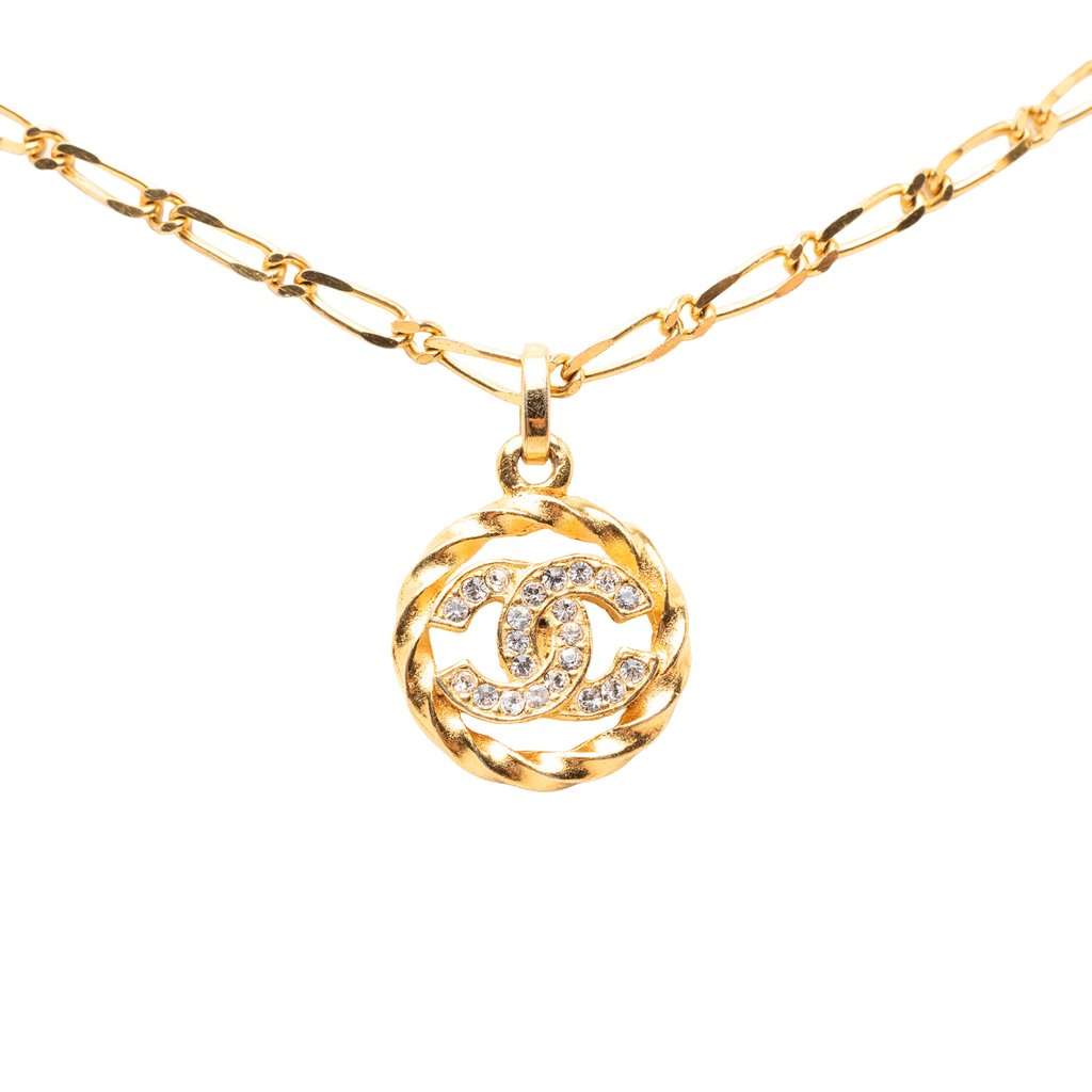 Chanel CC Gold Plated Strass Round Pendant Necklace Gold Metal Very good - Back View