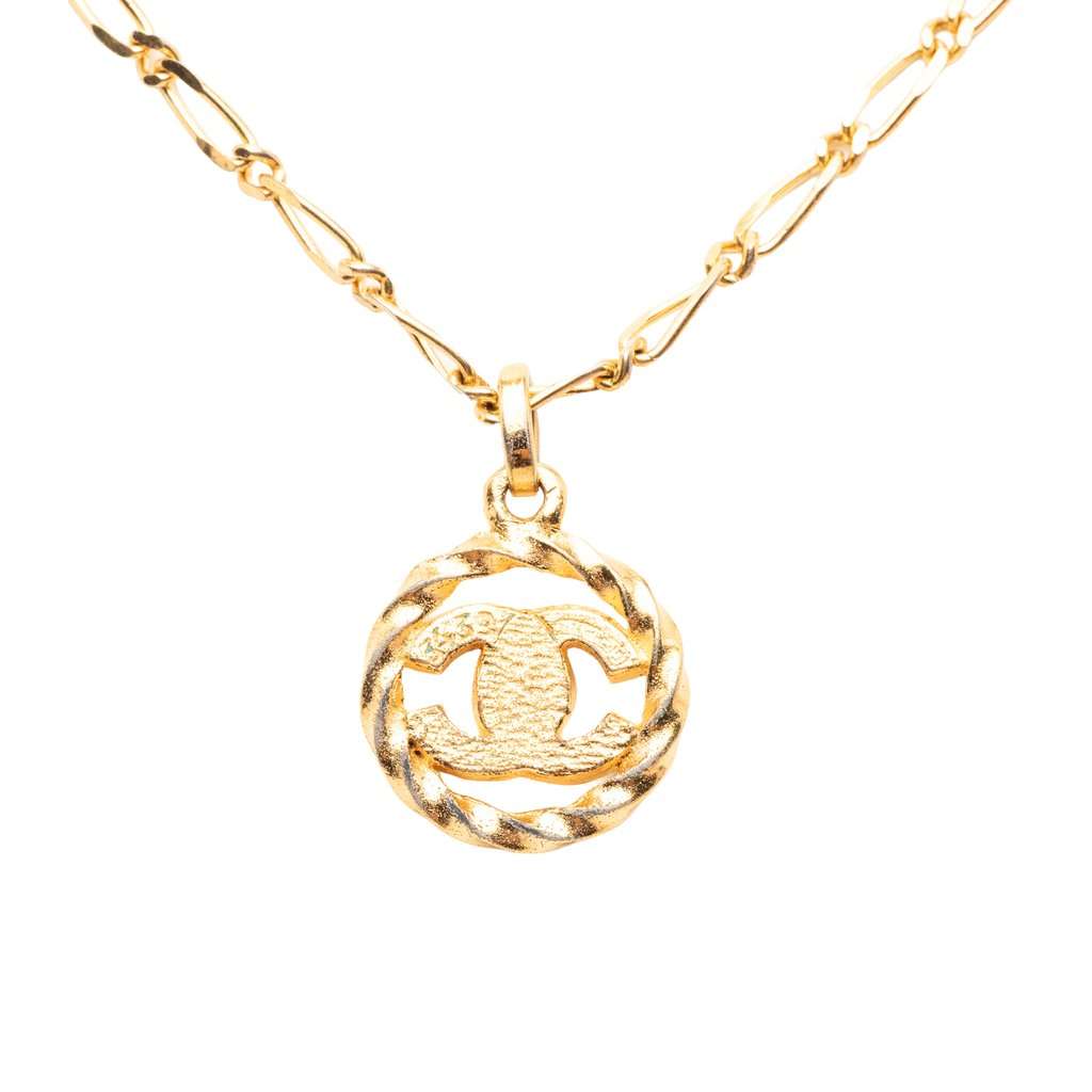 Chanel CC Gold Plated Strass Round Pendant Necklace Gold Metal Very good - Inside View