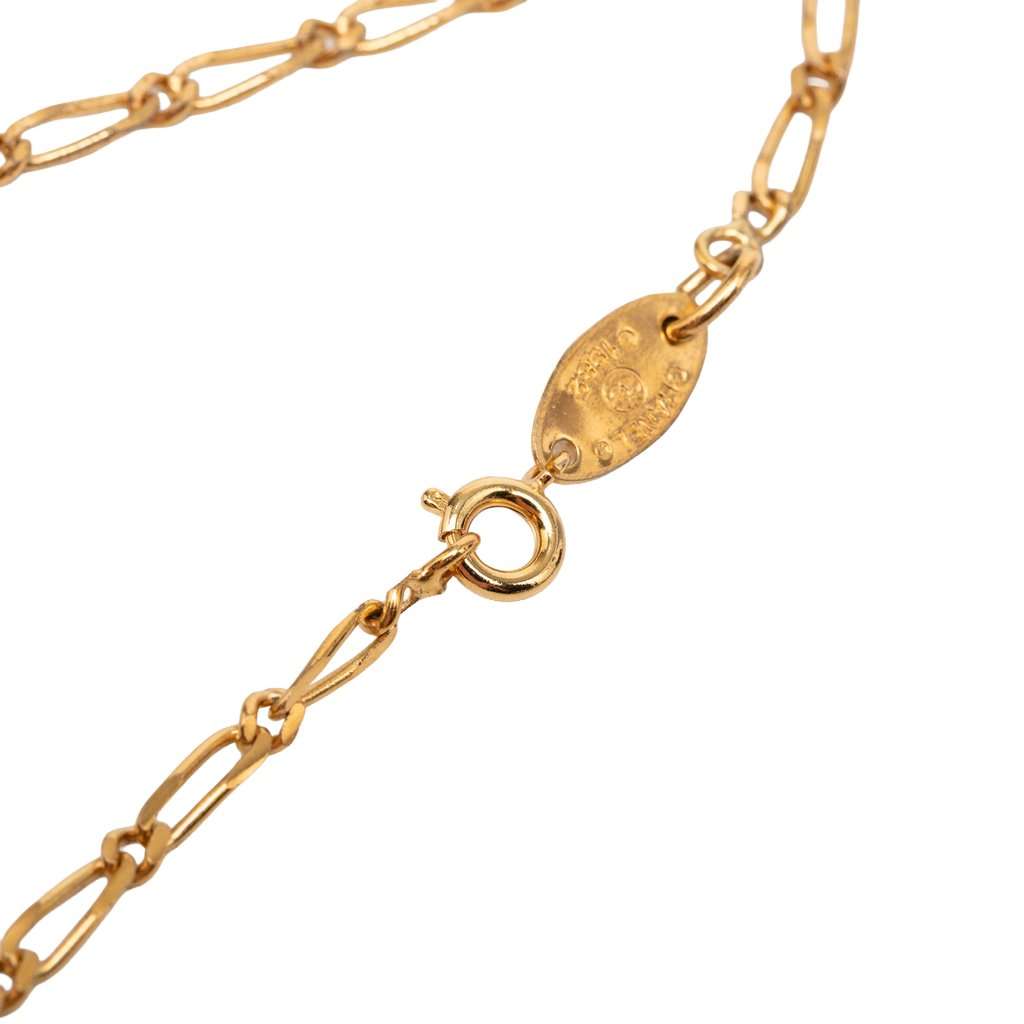 Chanel CC Gold Plated Strass Round Pendant Necklace Gold Metal Very good - Box View
