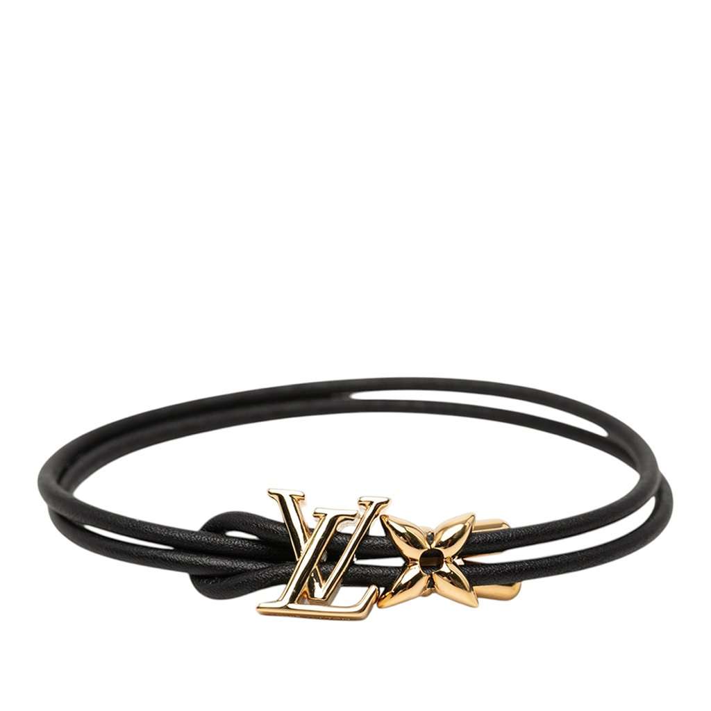 Louis Vuitton Leather LV Bloom Bracelet Black Leather Very good condition - Front View