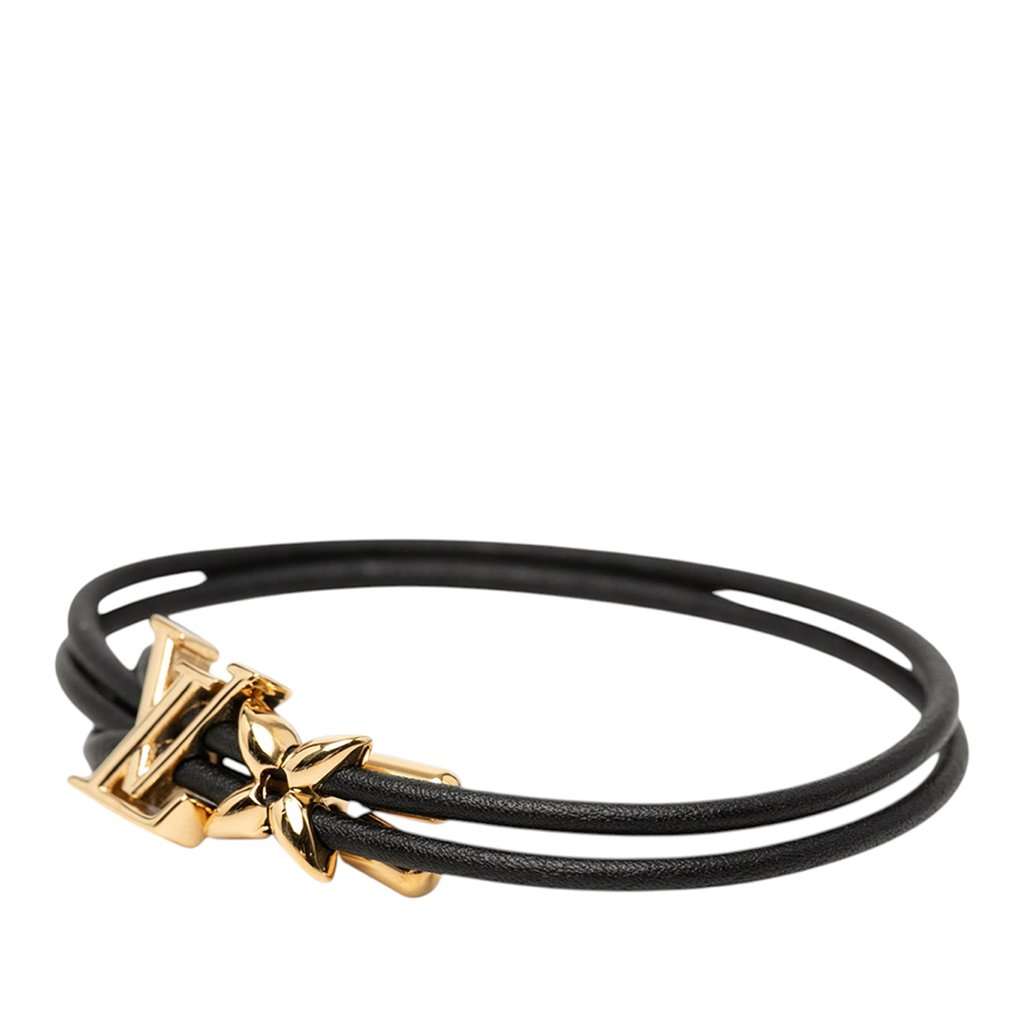 Louis Vuitton Leather LV Bloom Bracelet Black Leather Very good condition - Back View
