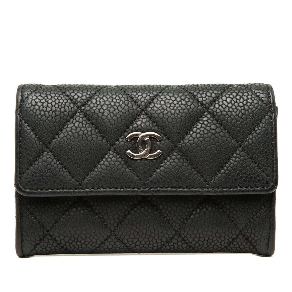 Chanel CC Quilted Caviar Flap Card Holder Black Leather Very good - Front View