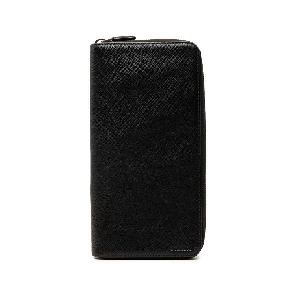 Prada Saffiano Zip Around Long Wallet Black Leather Very good - Front View