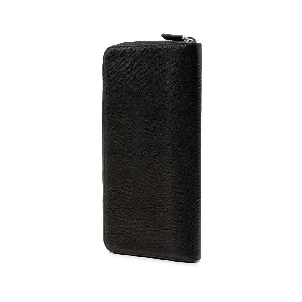 Prada Saffiano Zip Around Long Wallet Black Leather Very good - Back View