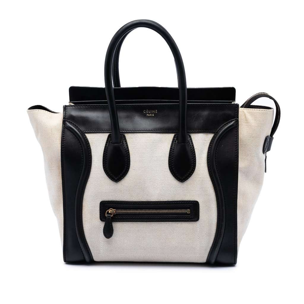 Celine Mini Bicolor Canvas and Leather Luggage Tote Brown Very good condition - Front View