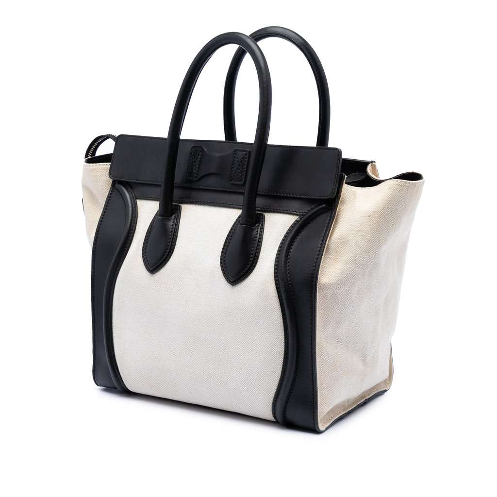 Celine Mini Bicolor Canvas and Leather Luggage Tote Brown Very good condition - Back View