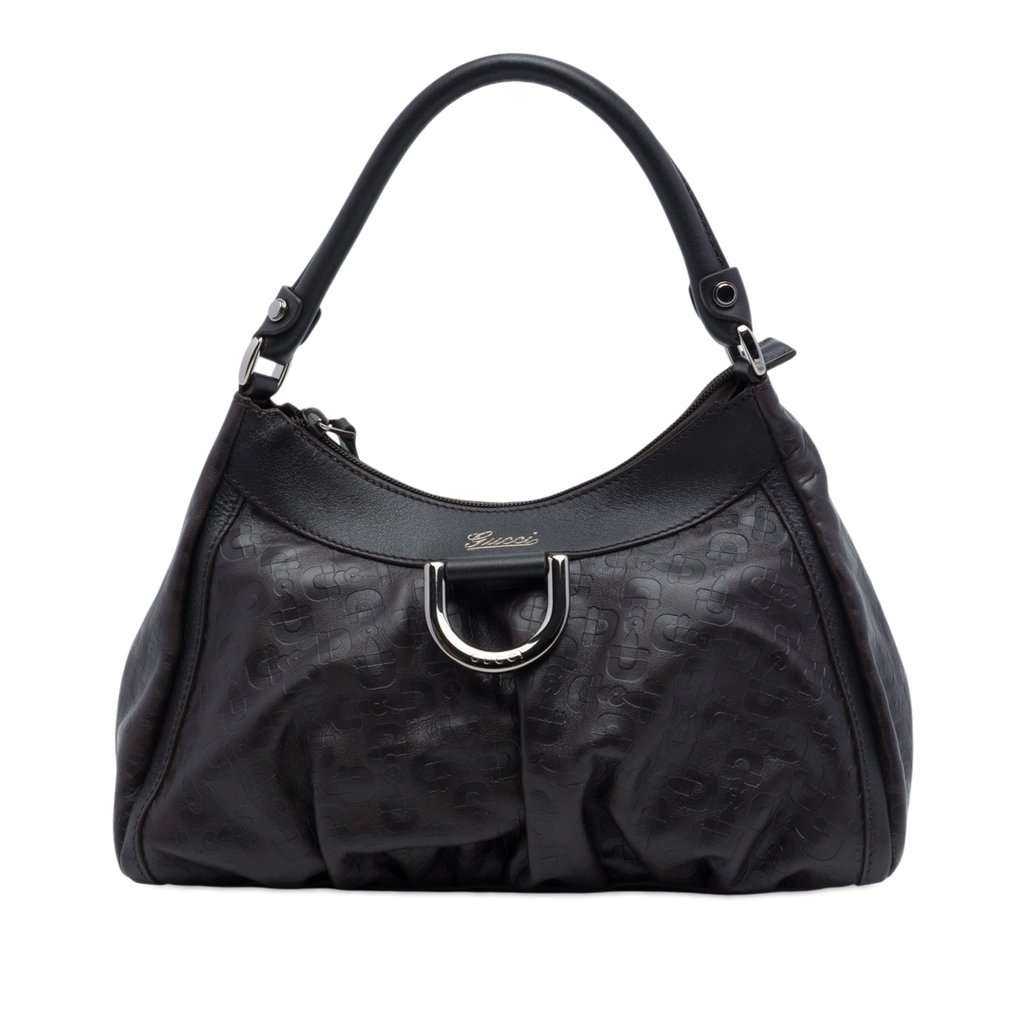 Gucci Horsebit Embossed Calfskin Abbey D Ring Shoulder Bag Brown Leather Very good - Front View