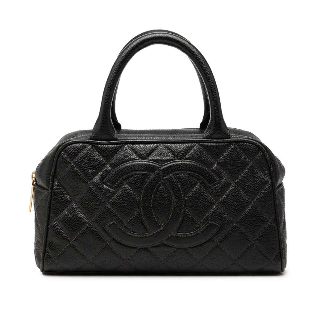 Chanel CC Quilted Caviar Bowling Bag Black Leather Very good condition - Front View