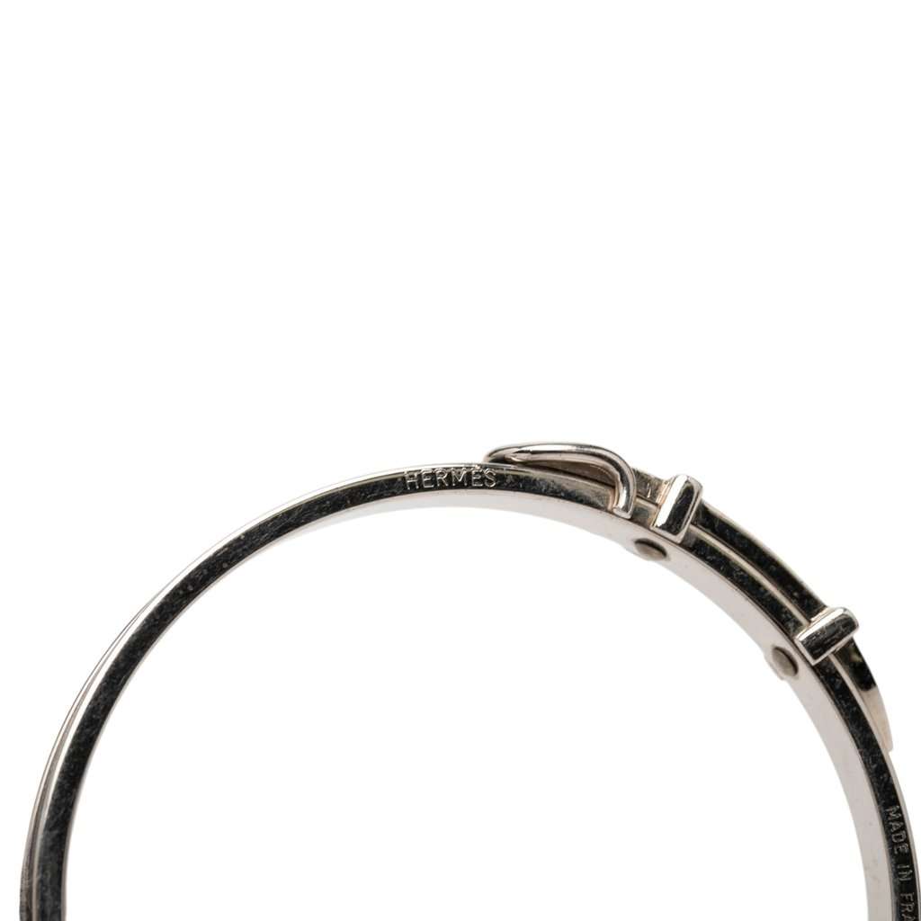 Hermès Palladium Plated and Leather Belt Buckle Bangle Black Leather Very good condition - Model View