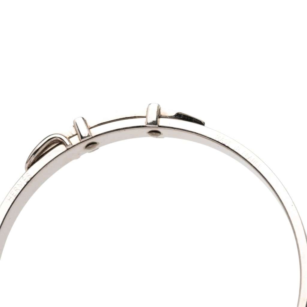 Hermès Palladium Plated and Leather Belt Buckle Bangle Black Leather Very good condition - Box View