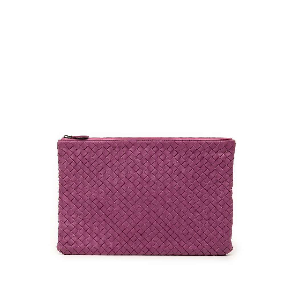 Bottega Veneta Nappa Intrecciato Clutch Purple Leather Very good condition - Front View