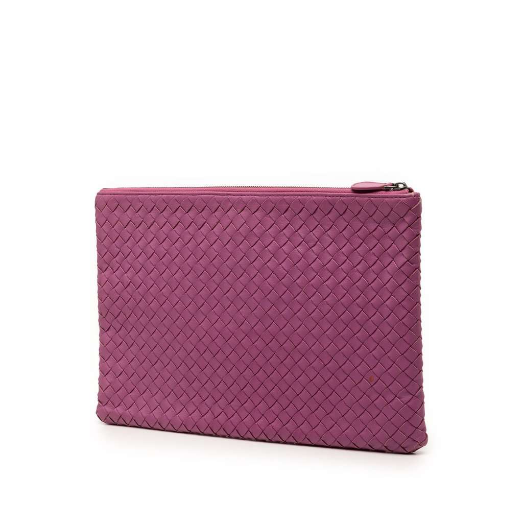 Bottega Veneta Nappa Intrecciato Clutch Purple Leather Very good condition - Back View